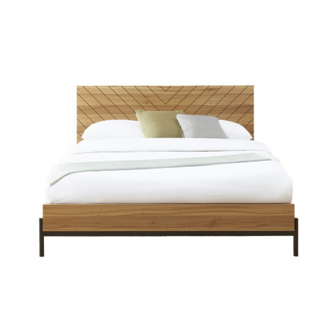 Lit double GEOMA effet chêne foncé 140x190 sommier inclus|Lit Adulte|Baita Home