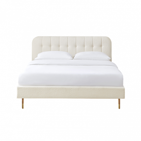 Lit double ANDRE tissu bouclettes écru 160x200 sommier inclus|Lit Adulte|Baita Home