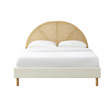 Lit double TSUKI 160x200 tissu bouclette écru et cannage rotin|Lit Adulte|Baita Home
