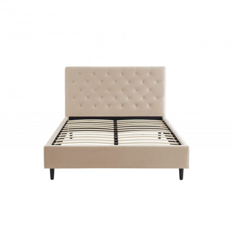 Lit double HUBERT velours beige sommier 140x190 cm inclus|Lit Adulte|Baita Home