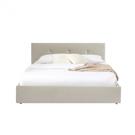 Lit coffre SEGURO velours beige crème 160x200 sommier inclus|Lit Adulte|Baita Home