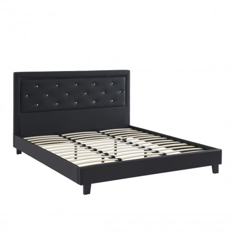 Lit à LED FILIP simili noir 180x200 sommier inclus|Lit Adulte|Baita Home