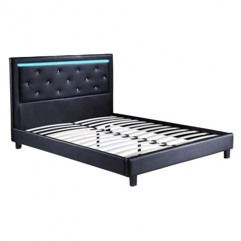 Lit à led FILIP simili noir matelas 160x200|Lit Adulte|Baita Home