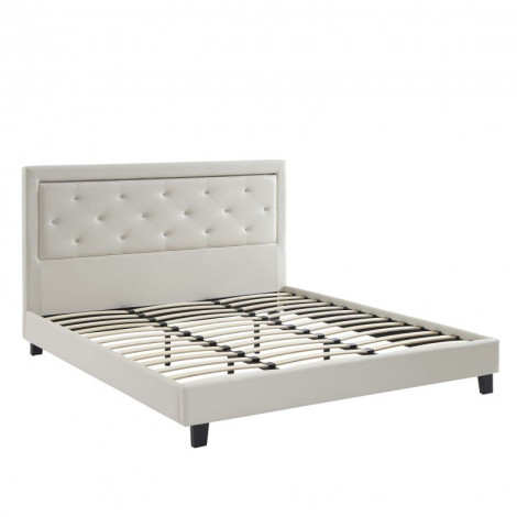 Lit à LED FILIP simili blanc 180x200 sommier inclus|Lit Adulte|Baita Home