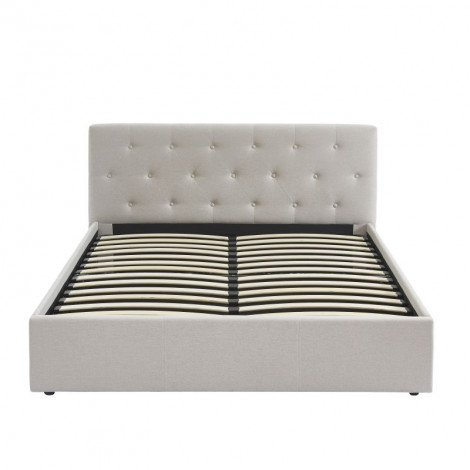 Lit coffre BAHIA tissu beige lin 160x200 sommier inclus|Lit Adulte|Baita Home