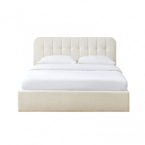 Lit coffre ANDRE tissu bouclettes écru 160x200 sommier inclus|Lit Adulte|Baita Home