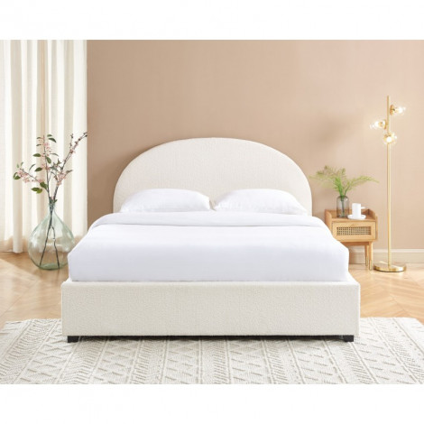 Lit coffre OLAF tissu bouclettes écru 140x190 sommier inclus|Lit Adulte|Baita Home
