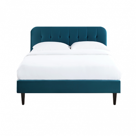 Lit double ANDRE velours bleu paon 160x200 sommier inclus|Lit Adulte|Baita Home