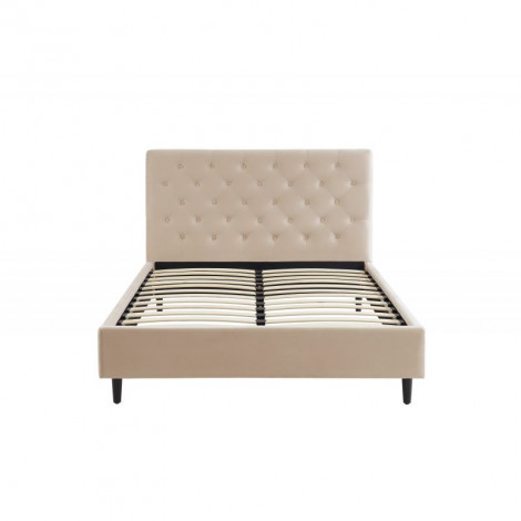 Lit HUBERT velours beige 140x190 sommier inclus|Lit Adulte|Baita Home