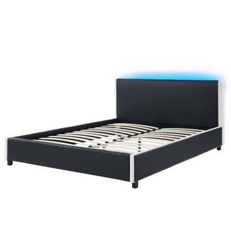 Lit à led VOLTIGE simili noir et blanc 140x190 sommier inclus|Lit Adulte|Baita Home