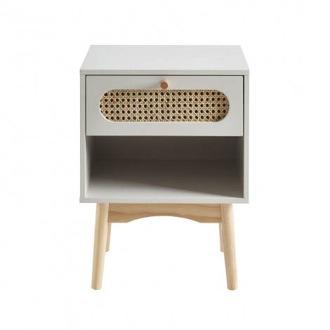 Table de chevet SIXTINE gris perle et cannage rotin 40cm|Chevet|Baita Home