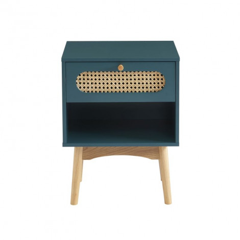 Table de chevet SIXTINE bleu canard et cannage rotin 40cm|Chevet|Baita Home