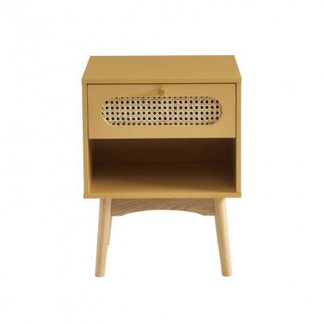 Table de chevet SIXTINE jaune safran et cannage rotin 40cm|Chevet|Baita Home