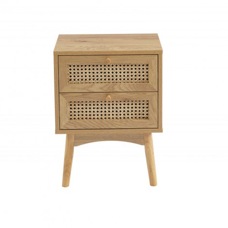 Table de chevet INES effet chêne et cannage rotin 2 tiroirs|Chevet|Baita Home