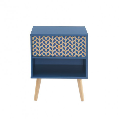 Table de chevet CAPUCINE bleu pétrole et effet chêne 40cm|Chevet|Baita Home