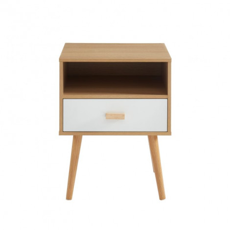 Table de chevet ULOS blanc et effet chêne 1 tiroir 40cm|Chevet|Baita Home