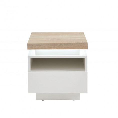 Table de chevet à led COSMOS laqué blanc et effet chêne 1 tiroir|Chevet|Baita Home