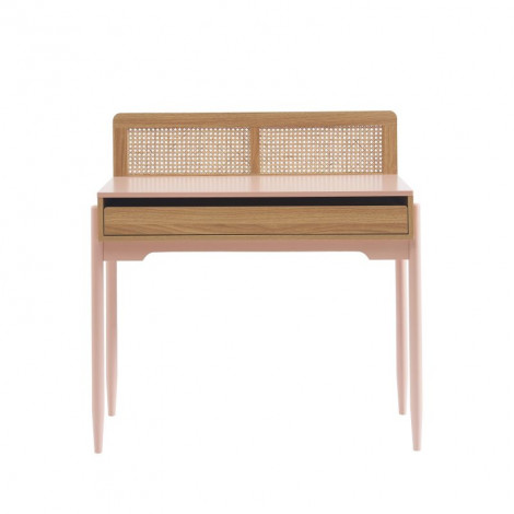 Bureau PABLO rose et cannage rotin 1 tiroir|Bureau|Baita Home