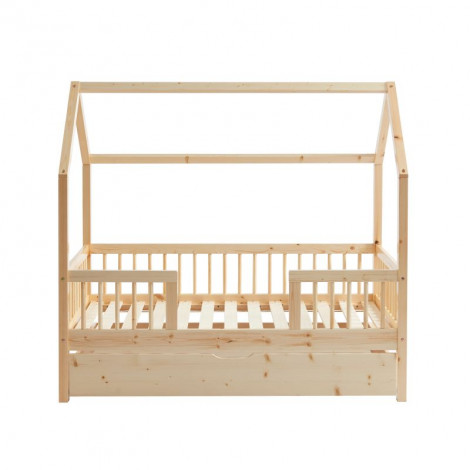Lit cabane avec barrières TINY pin massif 70x140 sommier + tiroir inclus|Lit|Baita Home