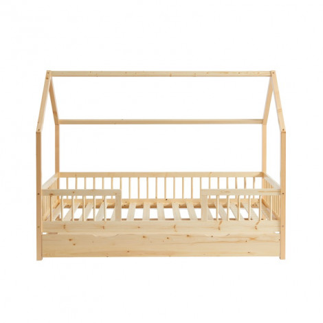 Lit cabane avec barrières TINY pin massif 90x190 sommier + tiroir inclus|Lit|Baita Home