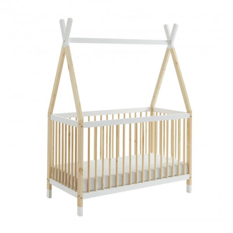 Lit bébé TIPI pin et blanc 60x120 sommier inclus|Lit|Baita Home