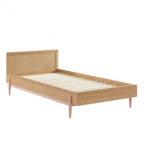 Lit enfant PABLO rose et cannage rotin 90x190 sommier inclus|Lit|Baita Home