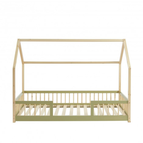 Lit cabane avec barrières TINY pin et vert 90x190 sommier inclus|Lit|Baita Home