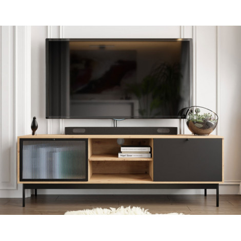 Lamia - meuble TV - bois et noir - 174 cm|Meuble TV|BestMobilier