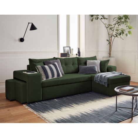 California - canapé d'angle réversible convertible - avec coffre, tablette et poufs - en velours côtelé - 4 places|Canape|BestMobilier