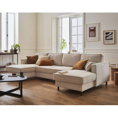 Jake - canapé panoramique en U - 7 places - convertible avec coffre - en velours côtelé|Canape|BestMobilier