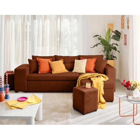 California - canapé d'angle réversible 4 places - convertible avec coffre, étagère et poufs - en velours texturé|Canape|BestMobilier