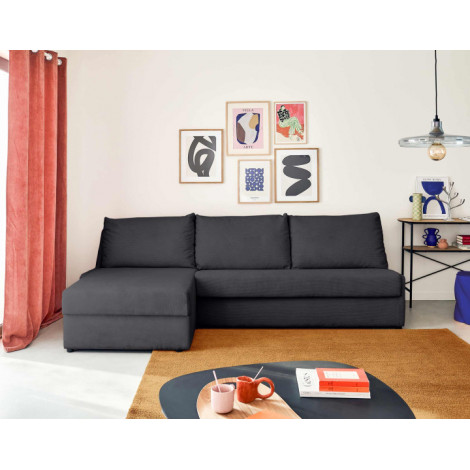Palmira - canapé d'angle gauche - 4 places - convertible couchage quotidien - matelas 14 cm - en velours côtelé|Canape|BestMobilier