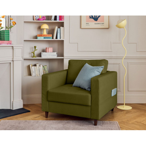 Anna - fauteuil avec poche en velours - pieds en bois|Fauteuil / Chauffeuse|BestMobilier