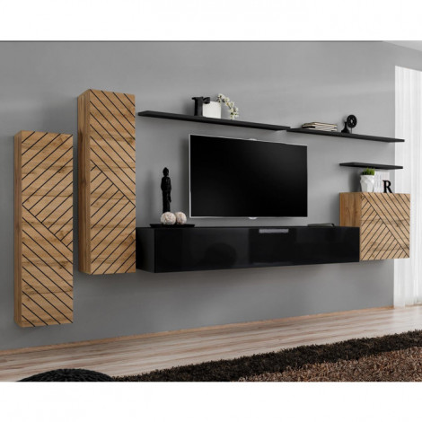Ensemble Meuble TV "Switch Lamel I" 330cm Noir & Naturel|Meuble TV|Paris Prix