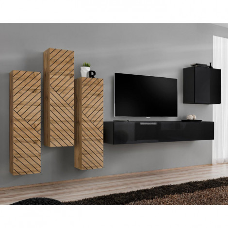 Ensemble Meuble TV "Switch Lamel III" 330cm Noir & Naturel|Meuble TV|Paris Prix