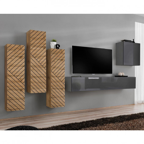Ensemble Meuble TV "Switch Lamel III" 330cm Gris & Naturel|Meuble TV|Paris Prix