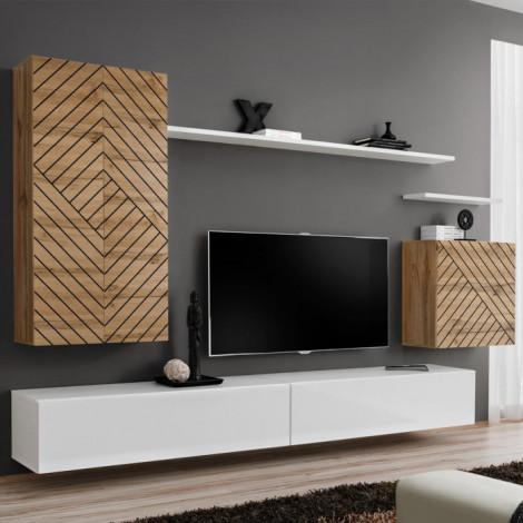 Ensemble Meuble TV "Switch Lamel II" 270cm Blanc & Naturel|Meuble TV|Paris Prix