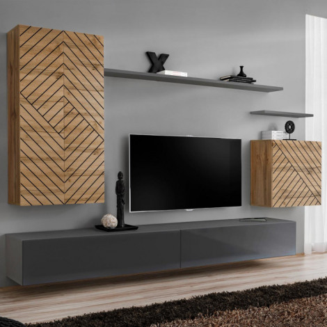 Ensemble Meuble TV "Switch Lamel II" 270cm Gris & Naturel|Meuble TV|Paris Prix