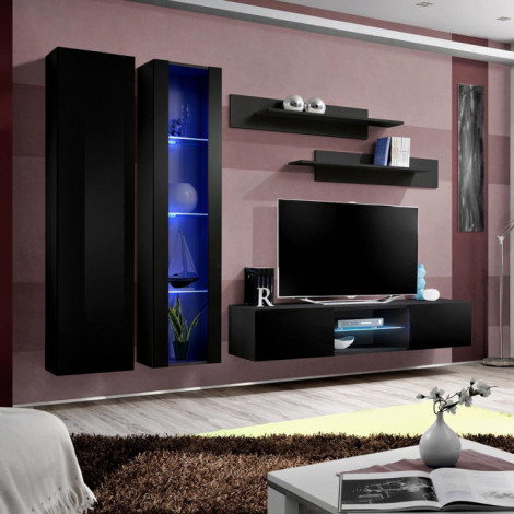 Meuble TV Mural Design "Fly LXXXVIII" 260cm Noir|Meuble TV|Paris Prix