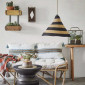 Suspension conique rayée naturelle et noir en herbier|Suspensions|Lampe Avenue