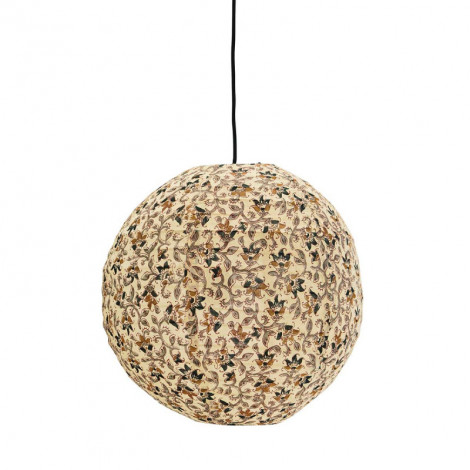 Suspension boule moutarde imprimé fleur en coton et bambou|Suspensions|Lampe Avenue Suspension boule moutarde imprimé fleur en coton et bambou|Suspensions|Lampe Avenue