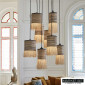 Suspension multiple 8 ampoules en bana et raphia frangé -Formentera|Suspensions|Lampe Avenue