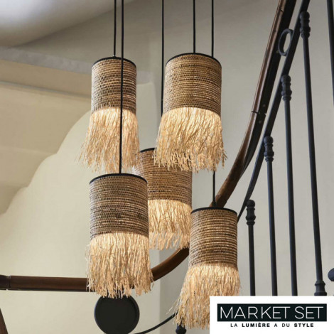 Suspension grappe 5 ampoules en bana et raphia - Formentera|Suspensions|Lampe Avenue