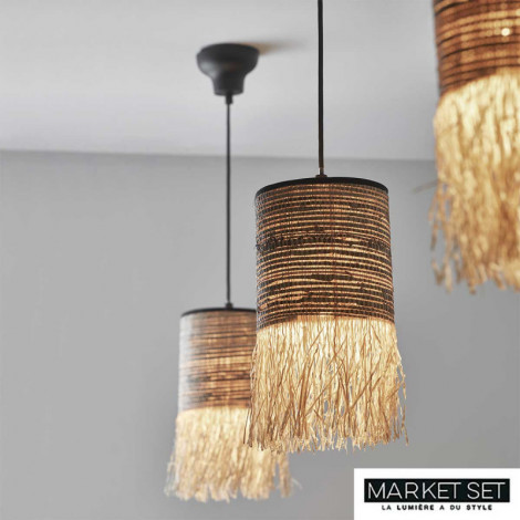 Suspension en bana et raphia frangé taille M - Formentera|Suspensions|Lampe Avenue Suspension en bana et raphia frangé taille M - Formentera|Suspensions|Lampe Avenue