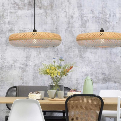 Lampe suspendue en bambou naturel et blanc|Suspensions|Lampe Avenue