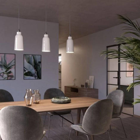 Suspension avec abat-jour Bouteille blanc en céramique et finition métal|Suspensions|Lampe Avenue