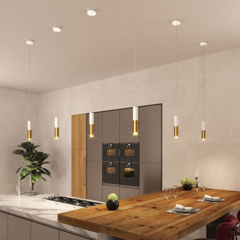 Suspension tube blanc et or|Suspensions|Lampe Avenue