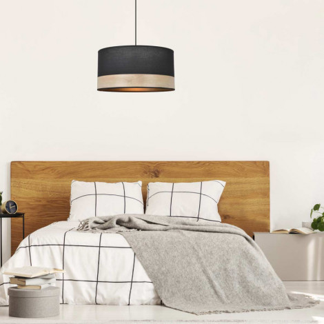 Suspension abat-jour noir et décor bois|Suspensions|Lampe Avenue