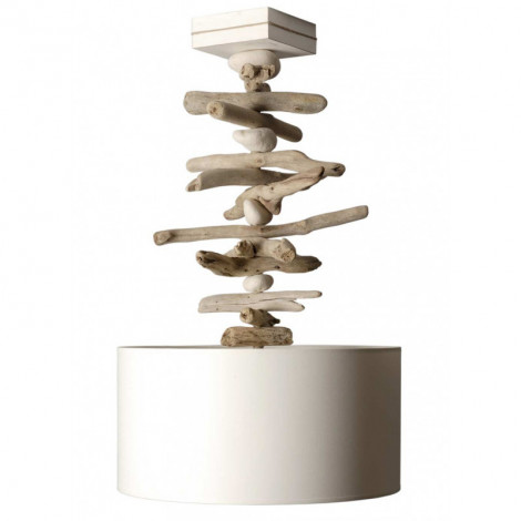 Suspension bois flotté et galets abat jour blanc|Suspensions|Lampe Avenue Suspension bois flotté et galets abat jour blanc|Suspensions|Lampe Avenue