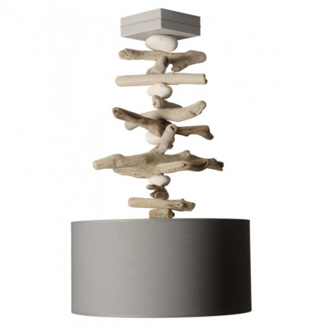 Suspension en bois flotté et galets abat-jour gris|Suspensions|Lampe Avenue Suspension en bois flotté et galets abat-jour gris|Suspensions|Lampe Avenue